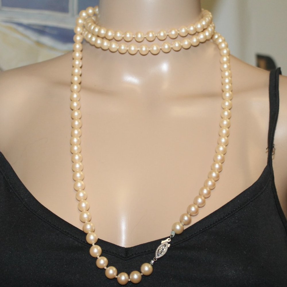 New Hand Knotted Hand Crafted X-Long Cultured Pearls Strand Necklace w Case - Picture 2 of 9